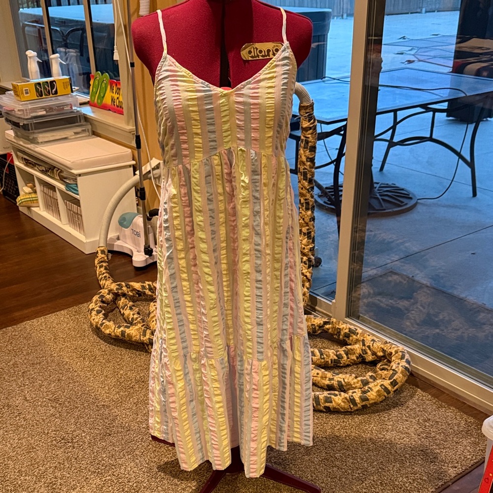 Pastel Striped Pieces Midi Dress